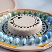 A close up of a packet of birth control pills