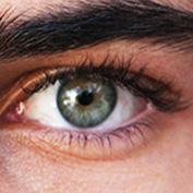 Green eye of a young man with long eyelashes after using latisse